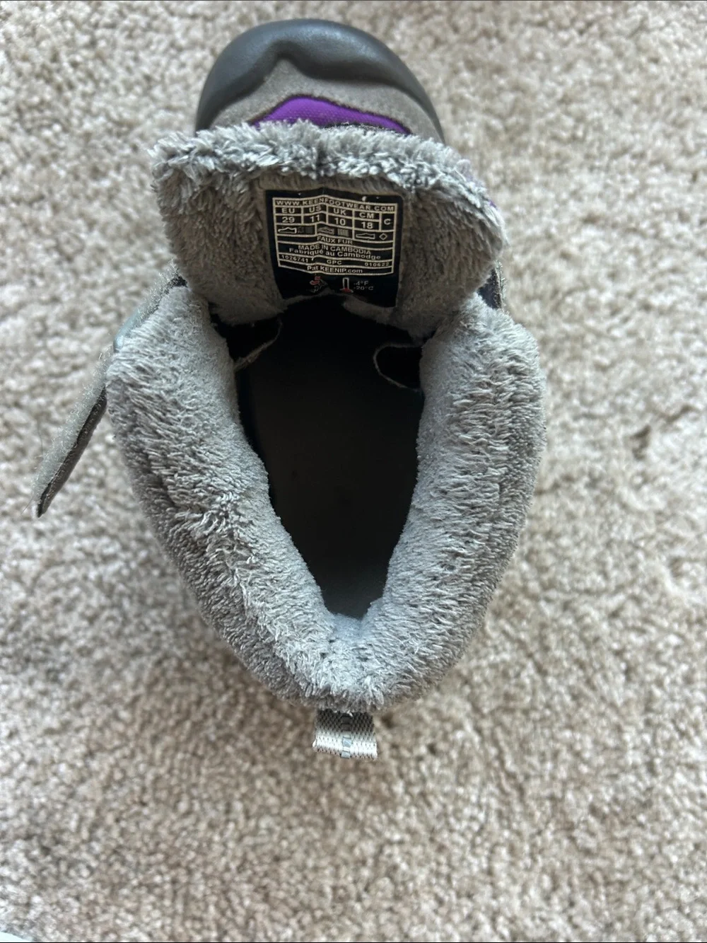 KEEN Kids Purple and Gray Winter Boots with Fur Collar